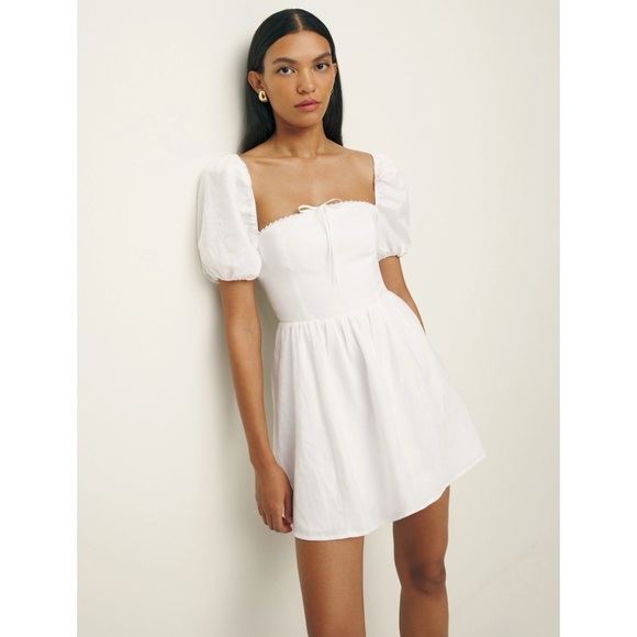 Reformation Dresses & Skirts - NWT Reformation Malvina Linen Puff-Sleeve Mini Dress White 10